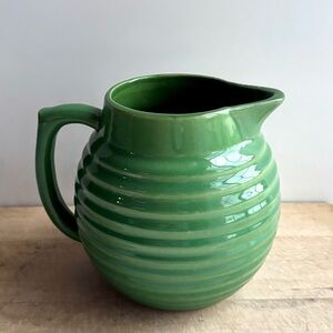 Over and Back Yellow Ware Green Beehive Ribbed Pitcher